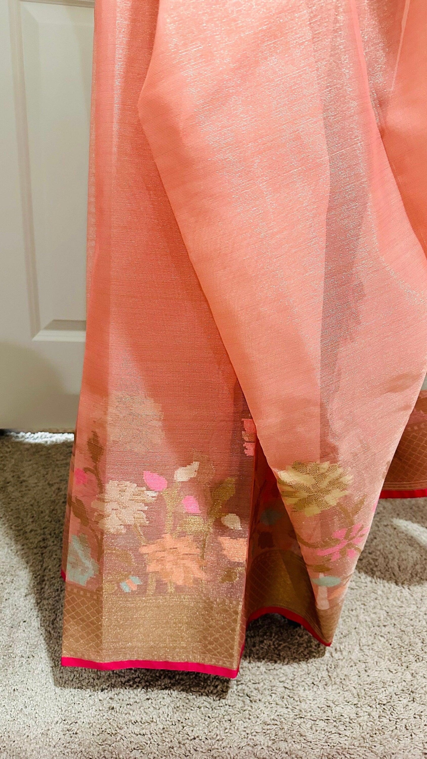 Banarasi Tissue Silk Saree with Skirt Border and sticthed blouse