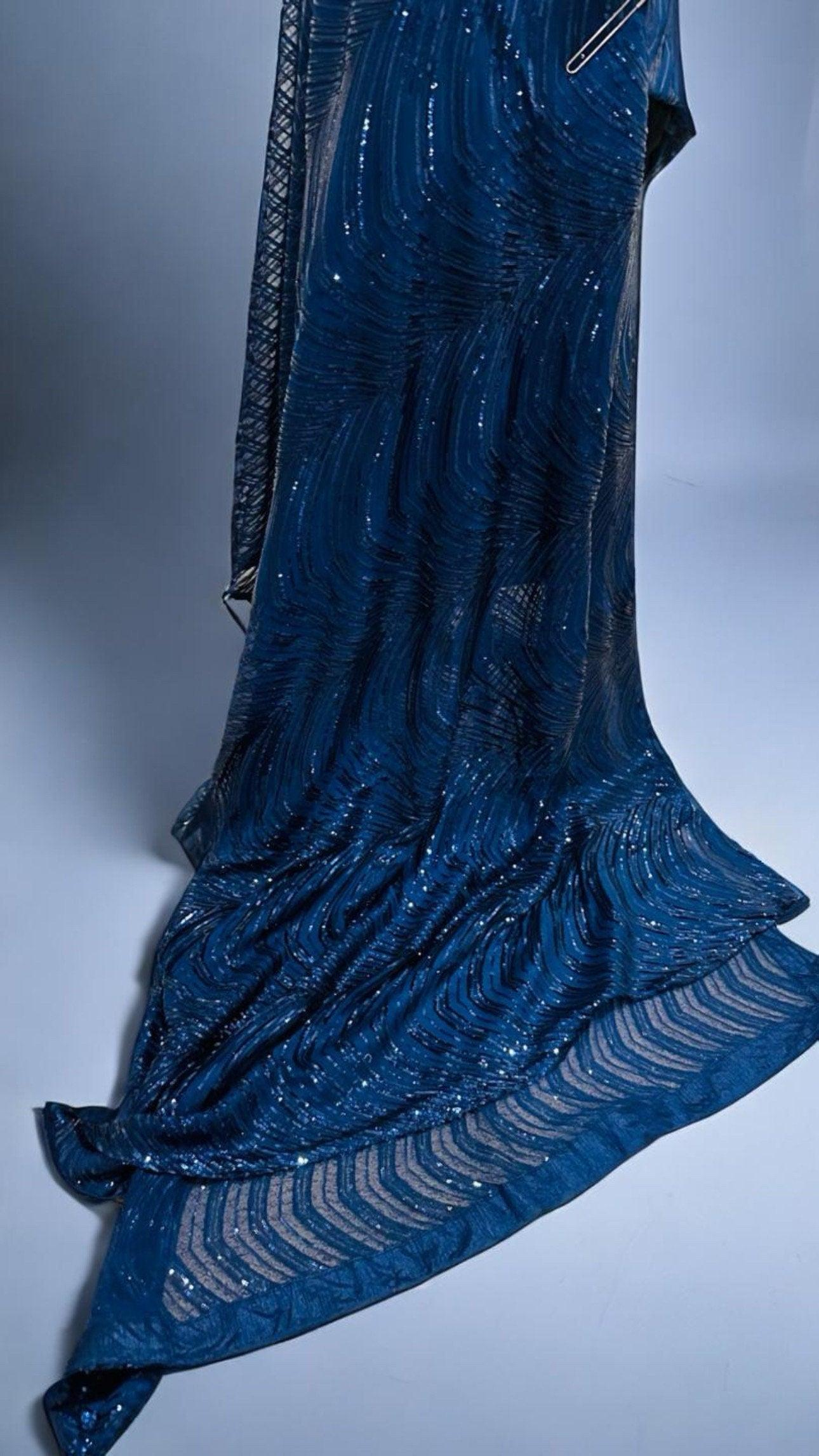 Georgette Net saree with beautiful sequin all over - Royal Blue