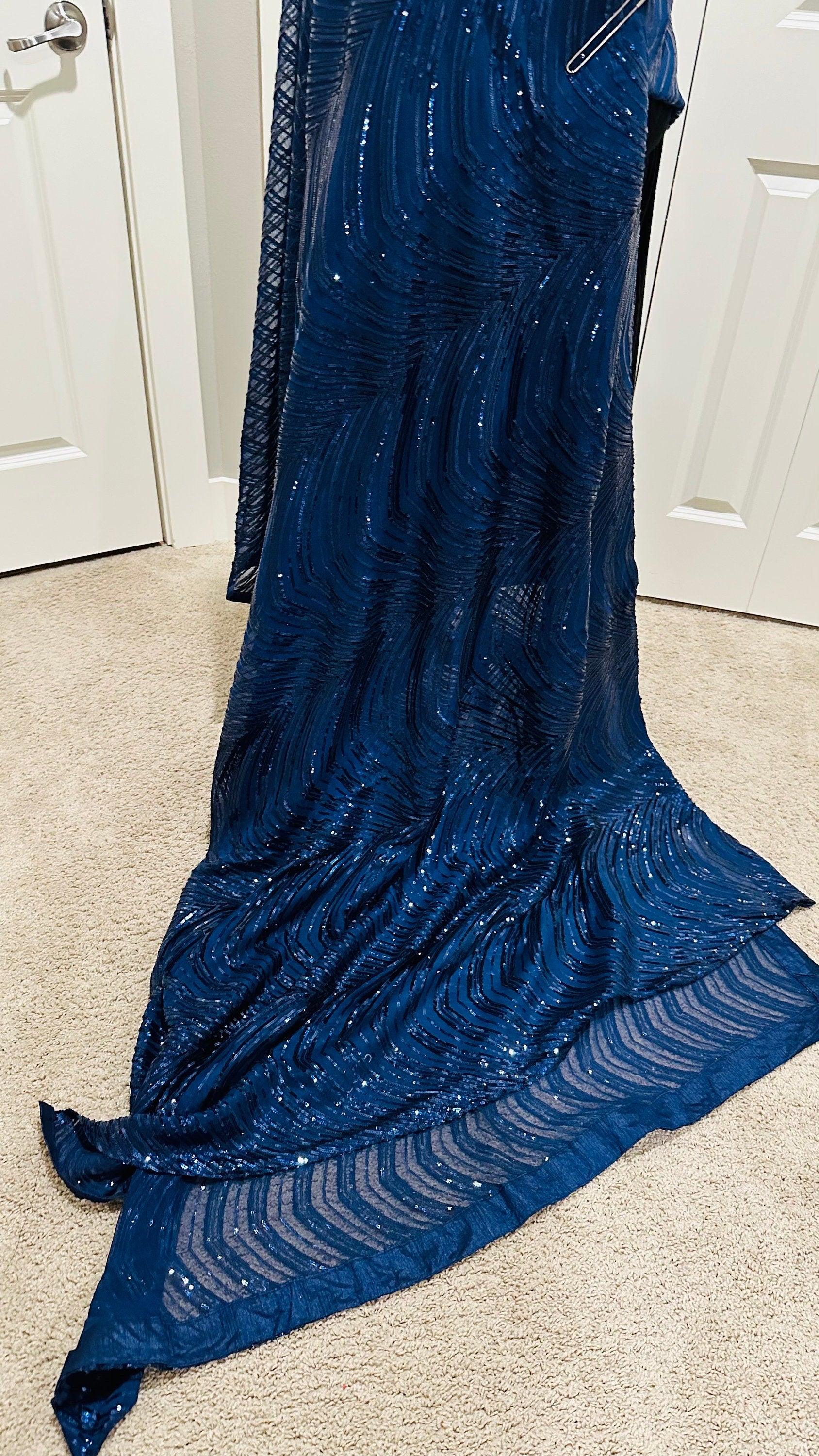 Georgette Net saree with beautiful sequin all over - Royal Blue