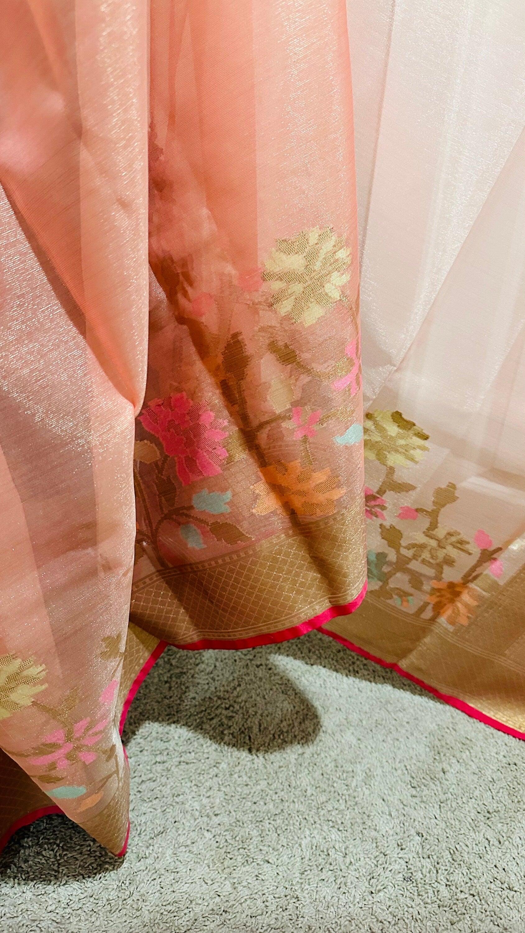 Banarasi Tissue Silk Saree with Skirt Border and sticthed blouse