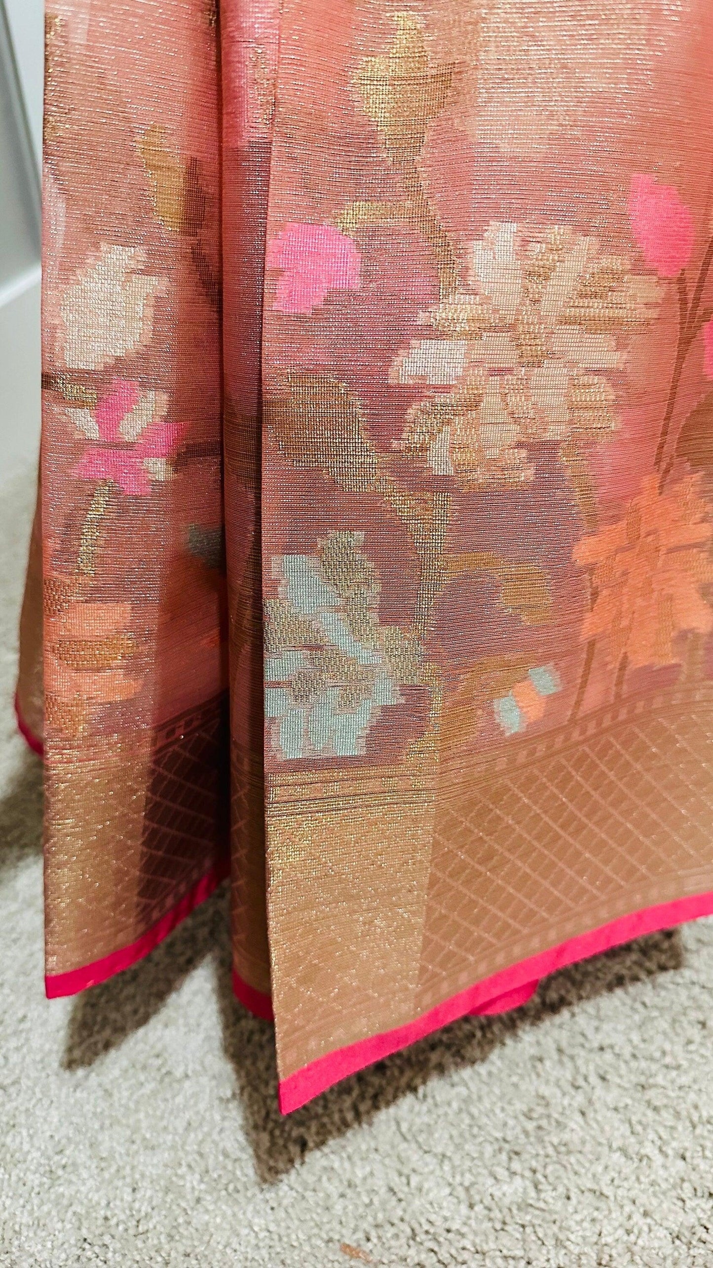 Banarasi Tissue Silk Saree with Skirt Border and sticthed blouse