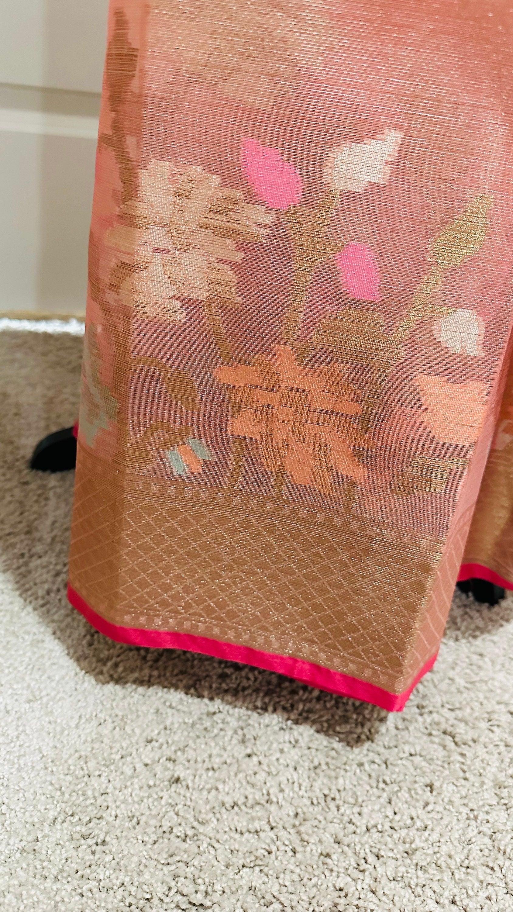 Banarasi Tissue Silk Saree with Skirt Border and sticthed blouse