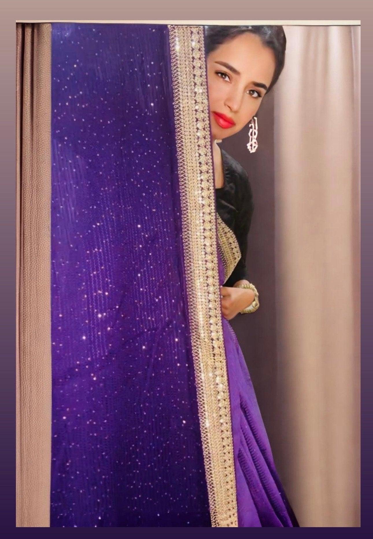 Pure Georgette Sequins Sabyasachi Designer Saree - purple with blouse fabric - TheChicTale-Chikankari-Sarees