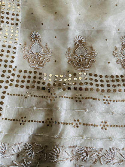 Noor - Hand Lucknowi Chikankari saree with Mukesh and Pearl work
