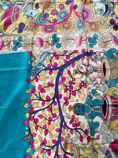 Pen Kalamkari with zari border in Silk - with silk Mark