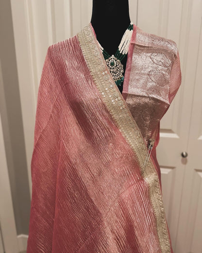 Banarasi  Pure Crushed Tissue Silk  Handwoven  Saree with blouse fabric