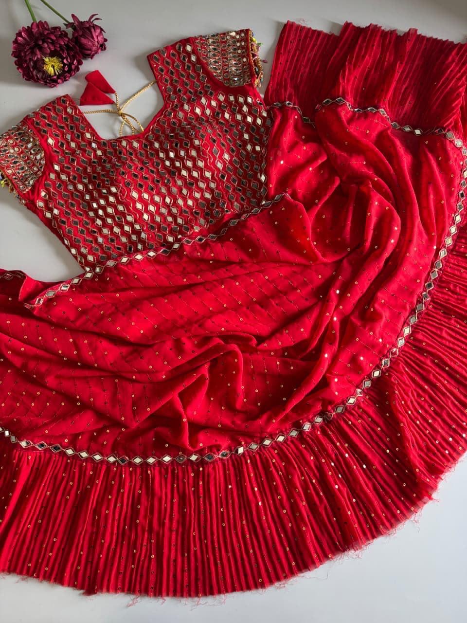 Chiffon Pre-Stitched Saree with Original Mirror Work