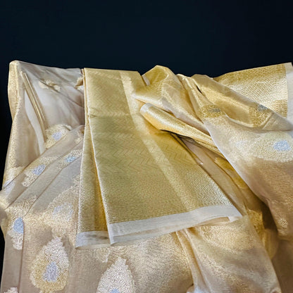 Banarasi Tissue Silk Saree with Regal Motiffs in Gold & Silver Zari