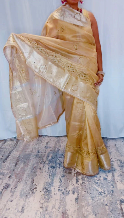 Banarasi Tissue Silk Saree with Hand Zardozi and CutDana Work