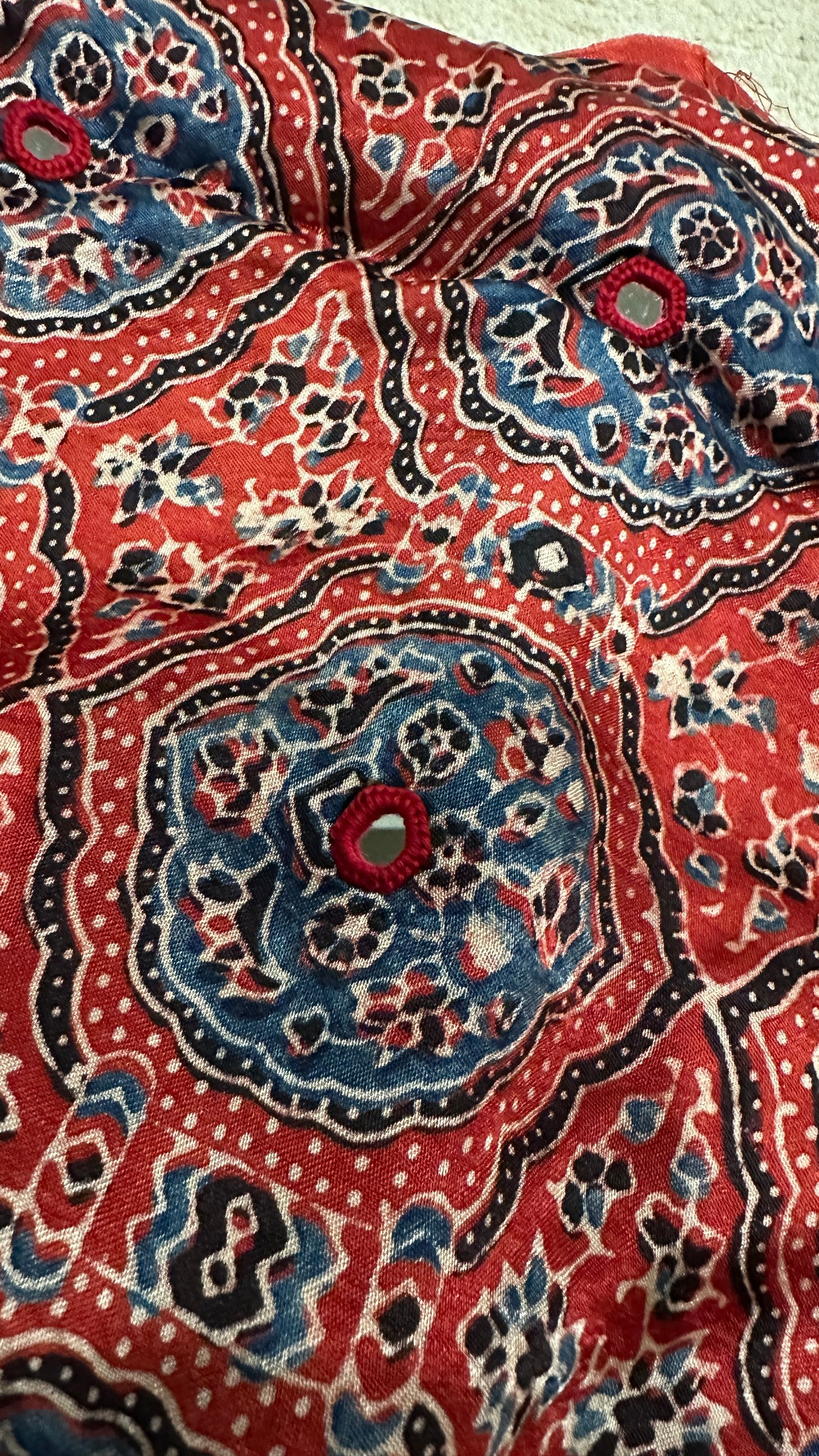 Pure Modal Silk Ajrak Saree with Hand Mirror Work Handcrafted Saree