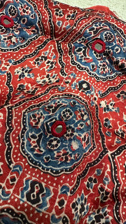 Pure Modal Silk Ajrak Saree with Hand Mirror Work Handcrafted Saree