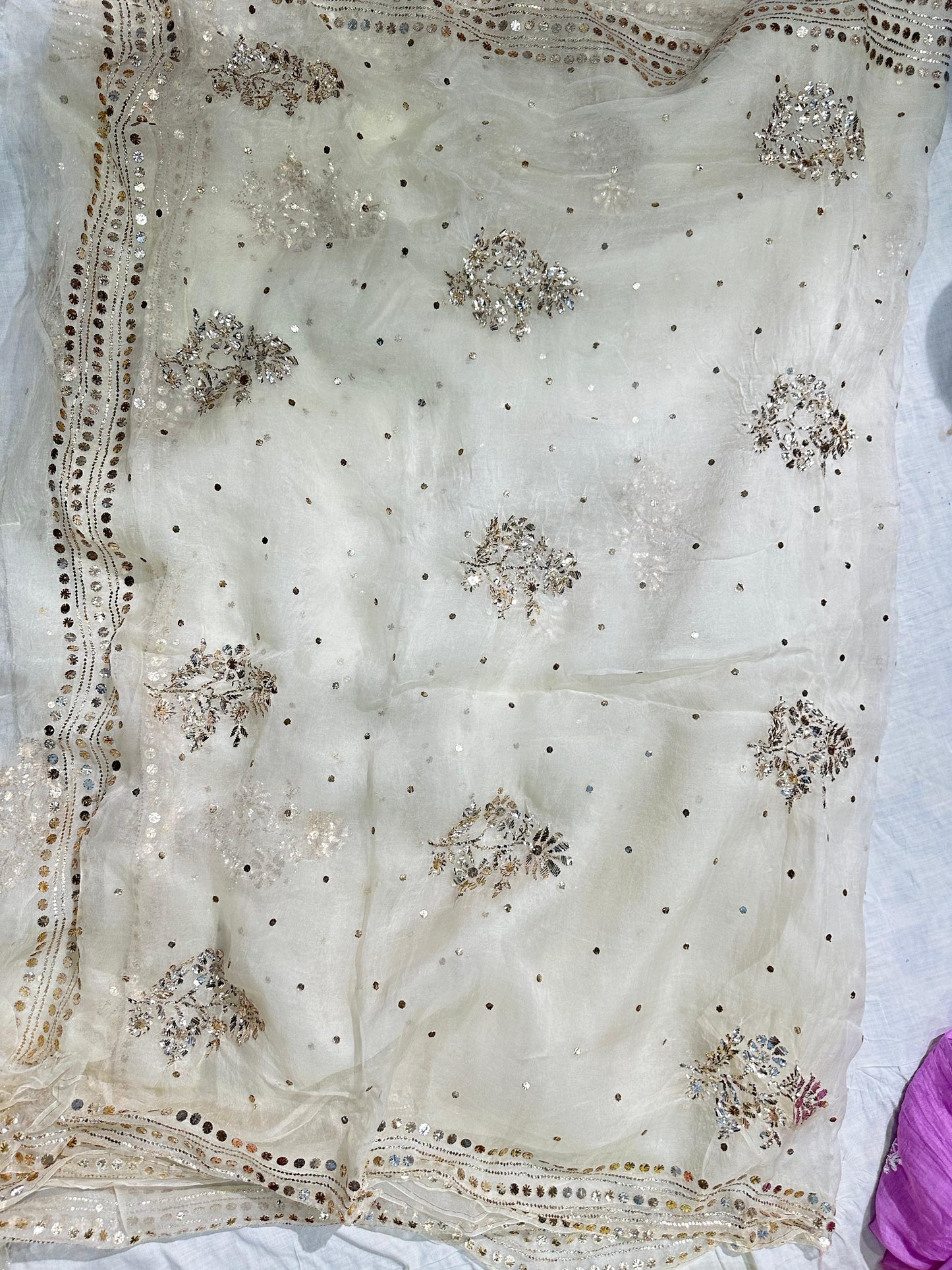 Authentic  Hand Lucknowi Chikankari organza saree with Mukesh