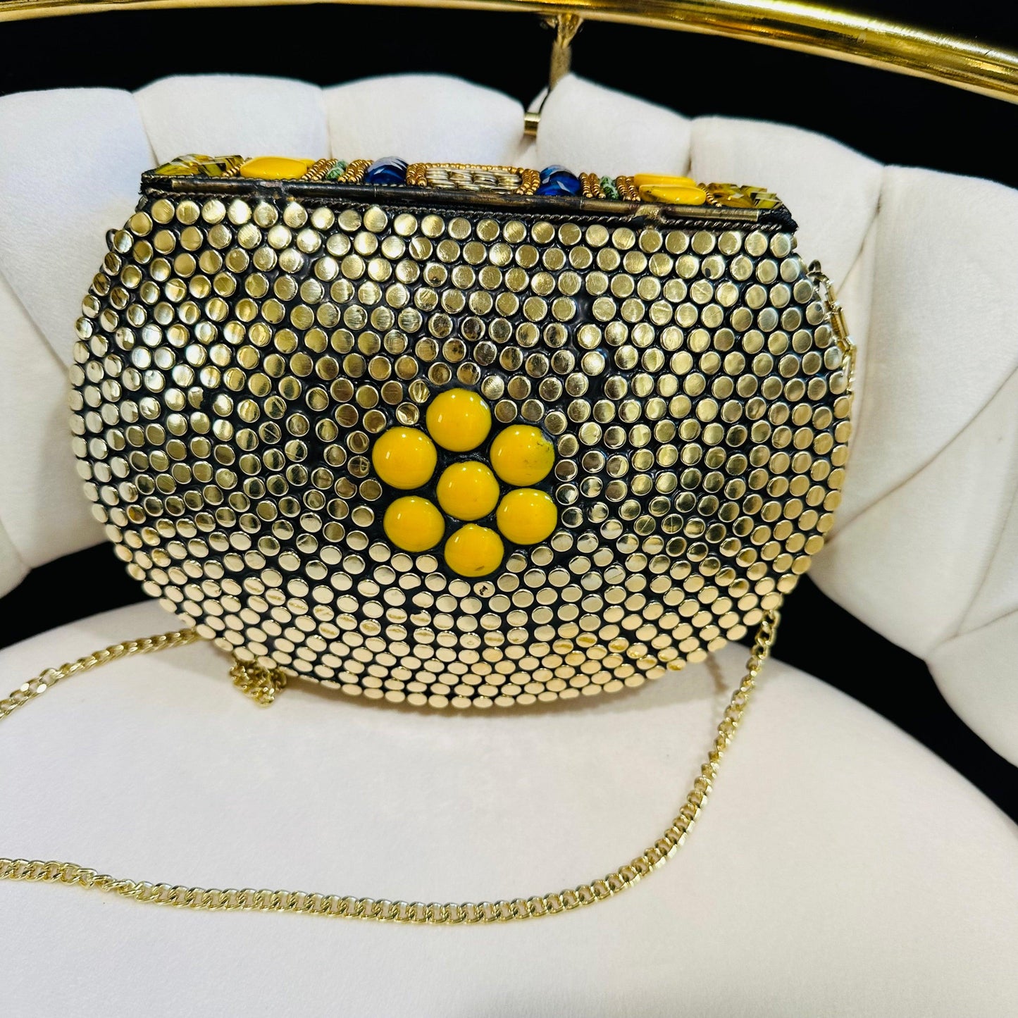 Yellow Handmade Metallic Marvel Clutch