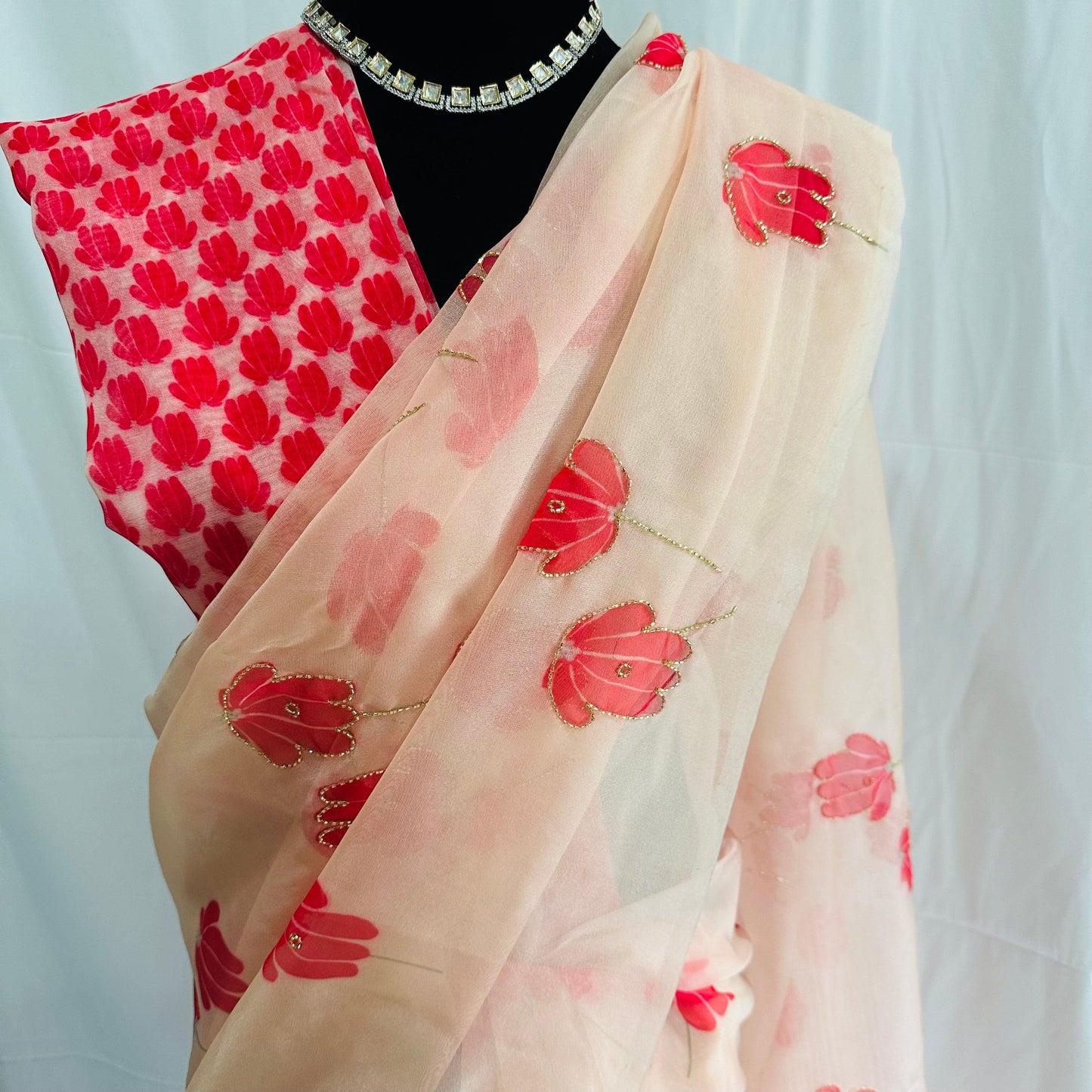 Banarasi  Kora Organza Saree with hand cutdana embroidery