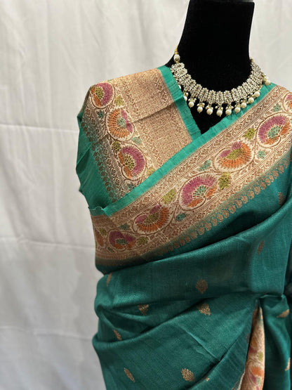 Pure Tussar Banarasi Handwoven Saree with hand brush rangkart