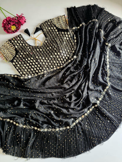 Chiffon Pre-Stitched Saree with Original Mirror Work