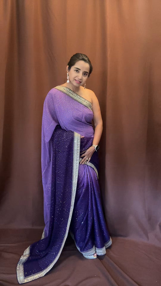 Pure Georgette Sequins  Sabyasachi Designer Saree - purple with blouse fabric