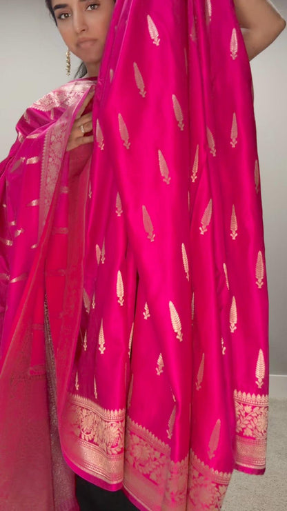 Banarasi Silk Saree Mashru  - Dark Pink