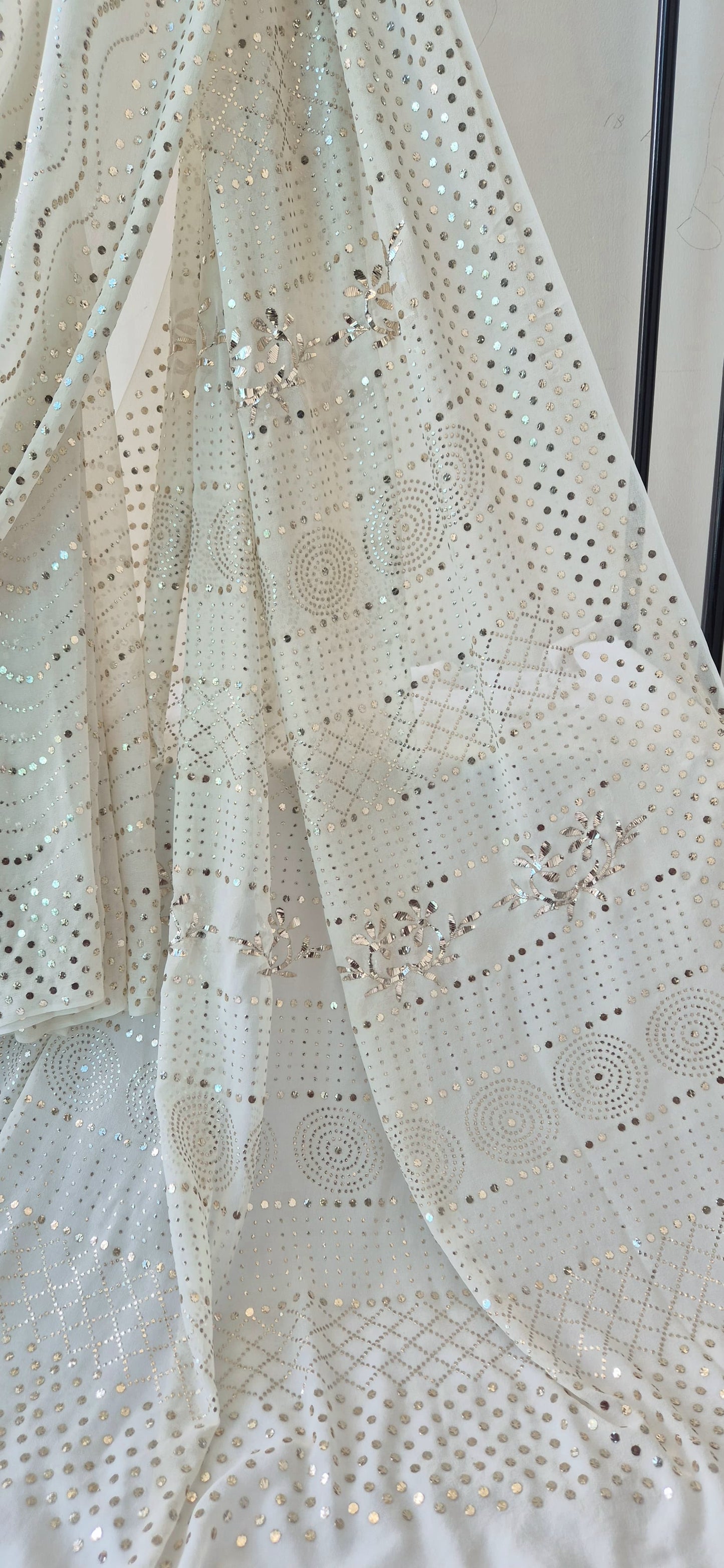 Authentic Pure Georgette Hand Lucknowi Chikankari saree with Mukesh and tikki work