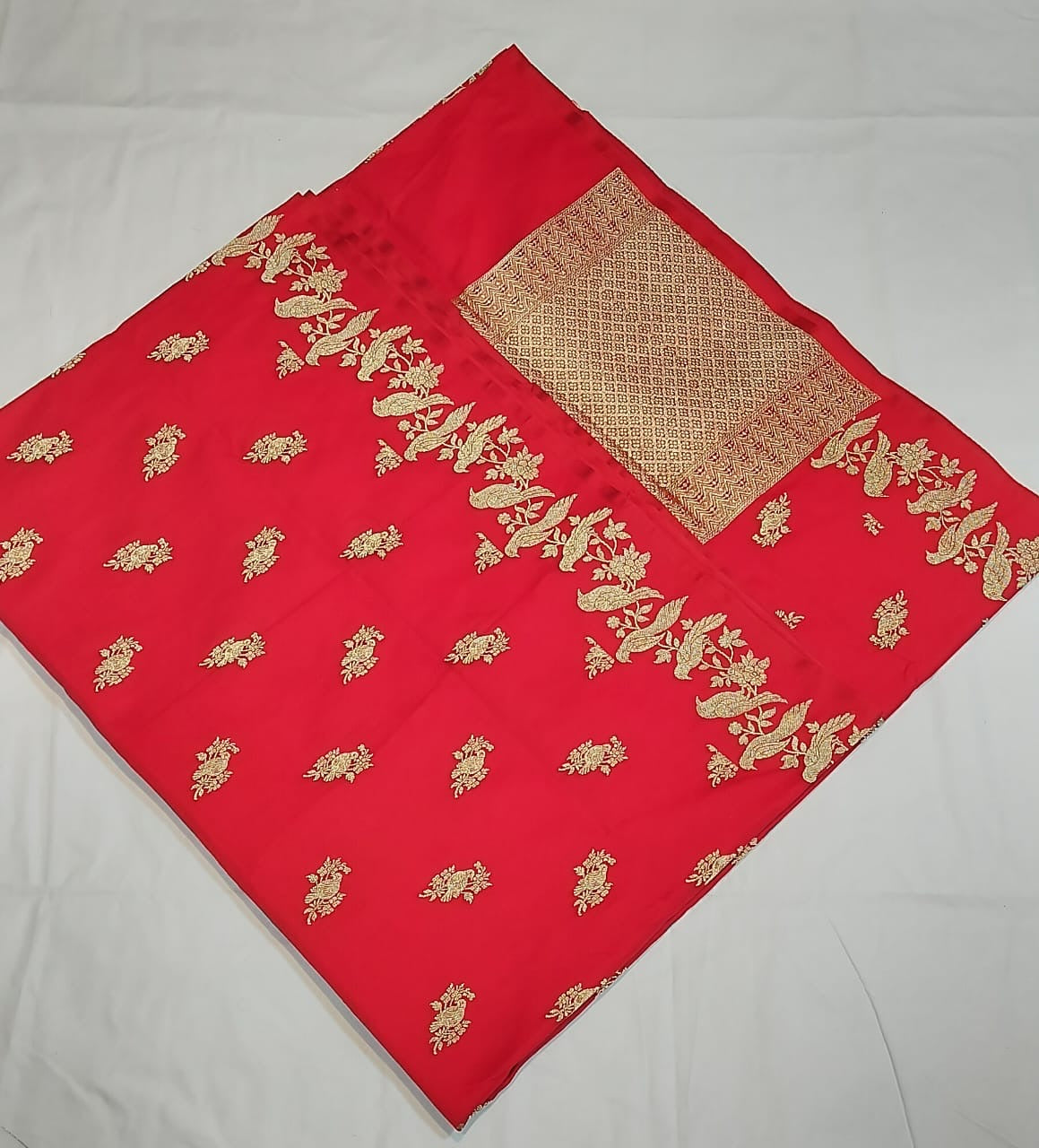 Handwoven Satin Silk Banarasi Saree with  Bird Family Motifs | Heritage Artisan Weave