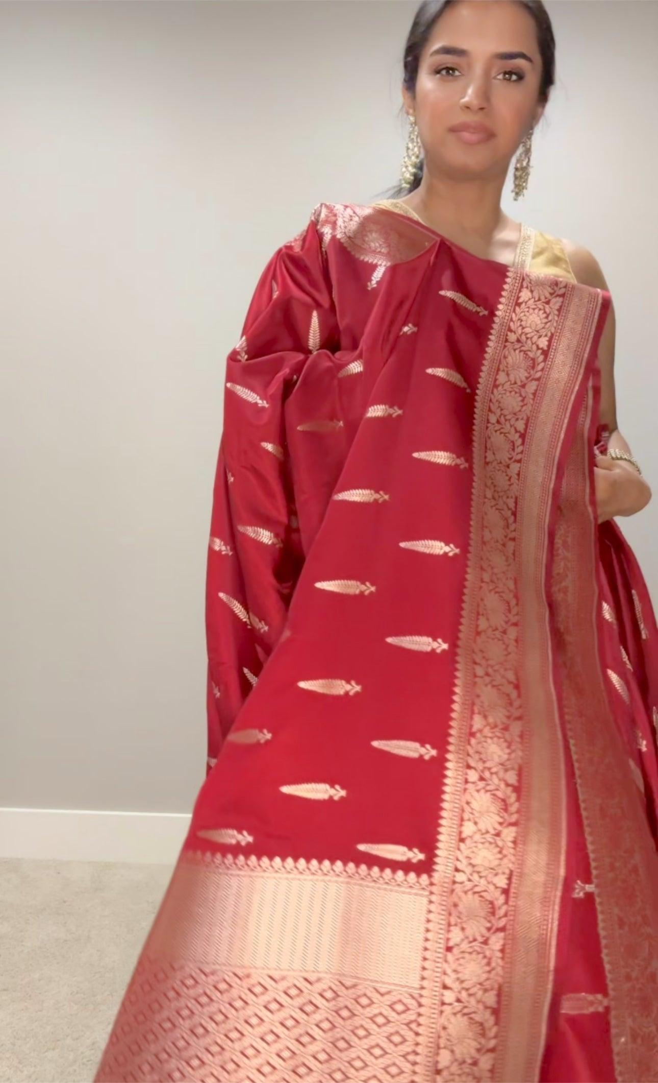 Banarasi Silk Saree  Mashru  - Maroonish Red