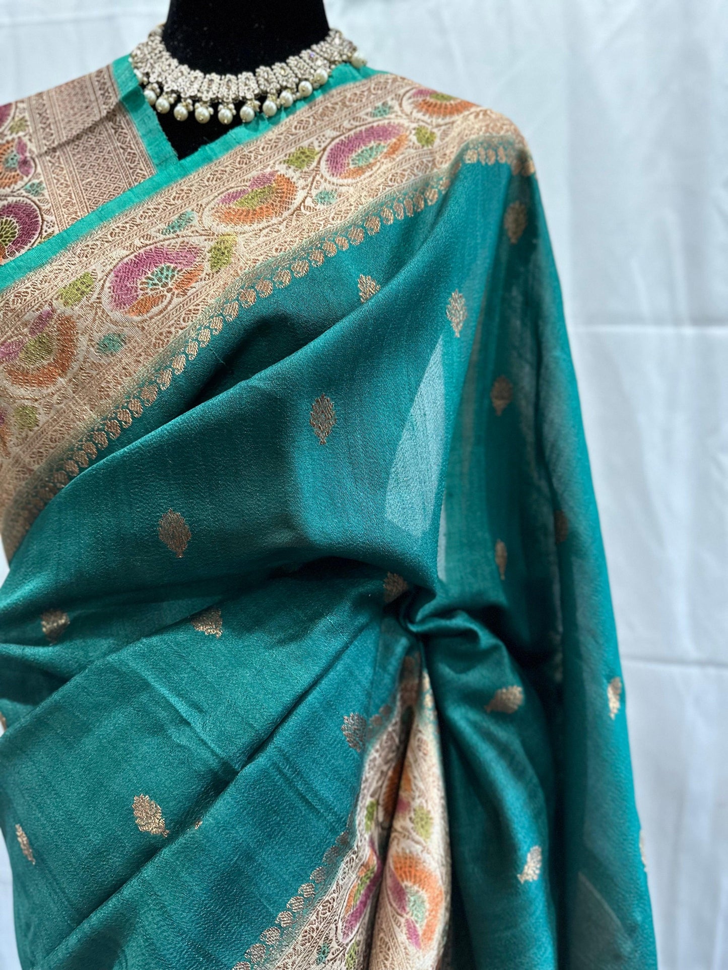 Pure Tussar Banarasi Handwoven Saree with hand brush rangkart