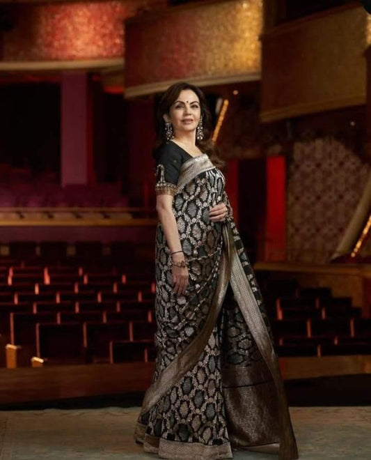 Nita Ambani Inspired Pure Katan Handwoven Banarasi Saree with Silk Mark - Sona Rupa - Jaal