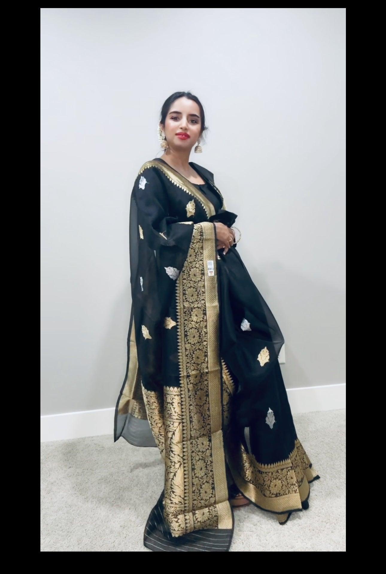 Pure Banarsi Kora Organza handwoven kaduwa saree - Sona Rupa Zari