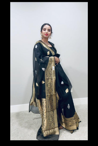 Pure Banarsi Kora Organza handwoven kaduwa saree - Sona Rupa Zari