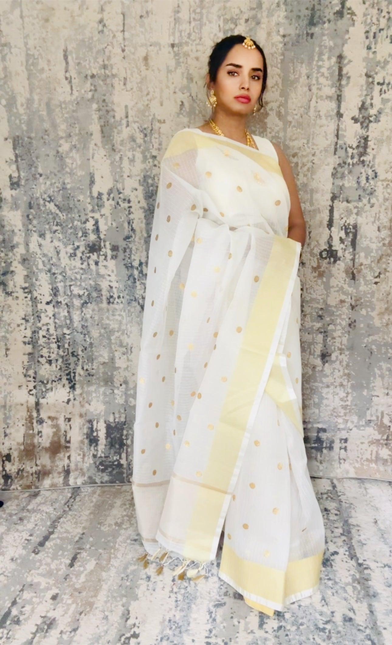 Banarasi Kota Check  Embroidered Saree