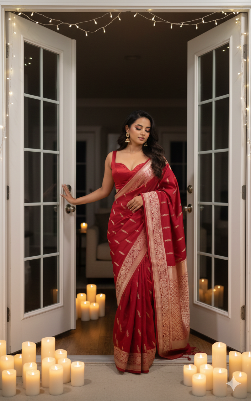 Banarasi Silk Saree  Mashru  - Maroonish Red