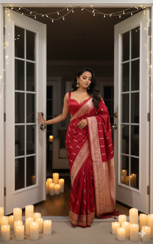 Banarasi Silk Saree  Mashru  - Maroonish Red