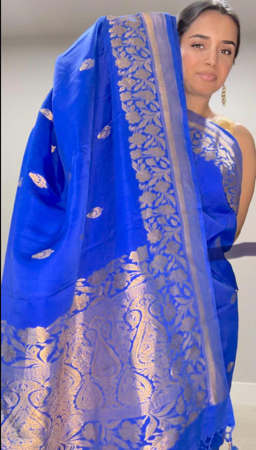 Banarasi Silk Saree Pure Mashru by Katan- Blue