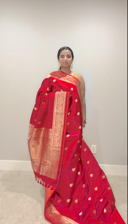 Banarasi Silk Saree Pure Mashru  - Reddish Pink - Kaduwa