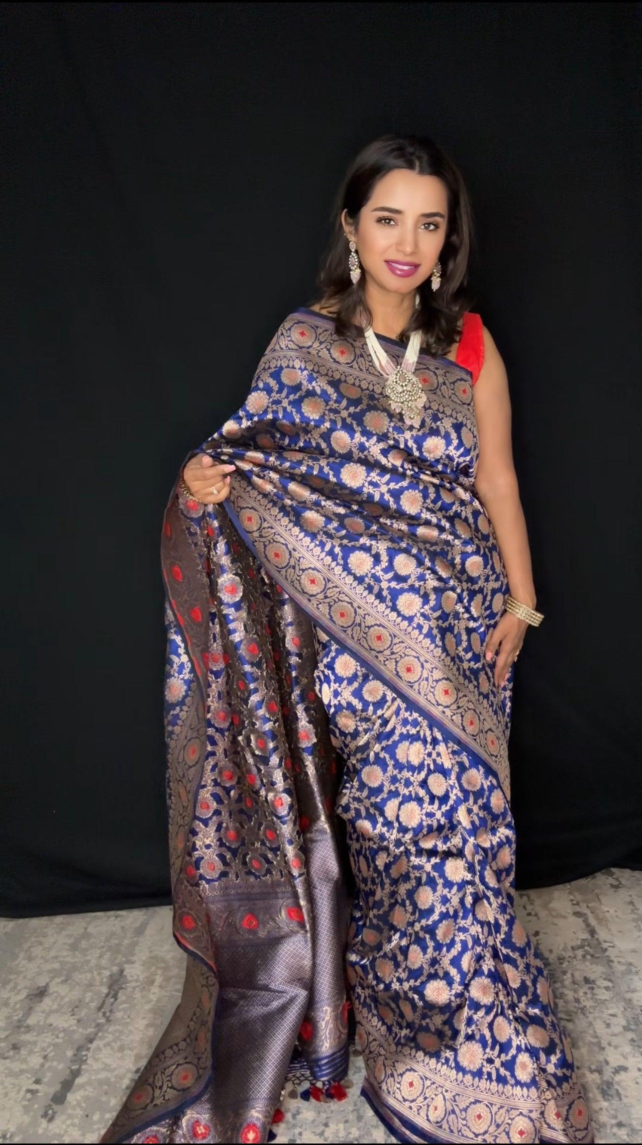 Nita Ambani Inspired Pure Katan Handwoven Banarasi Saree with Silk Mark - Jaal - Meenakari