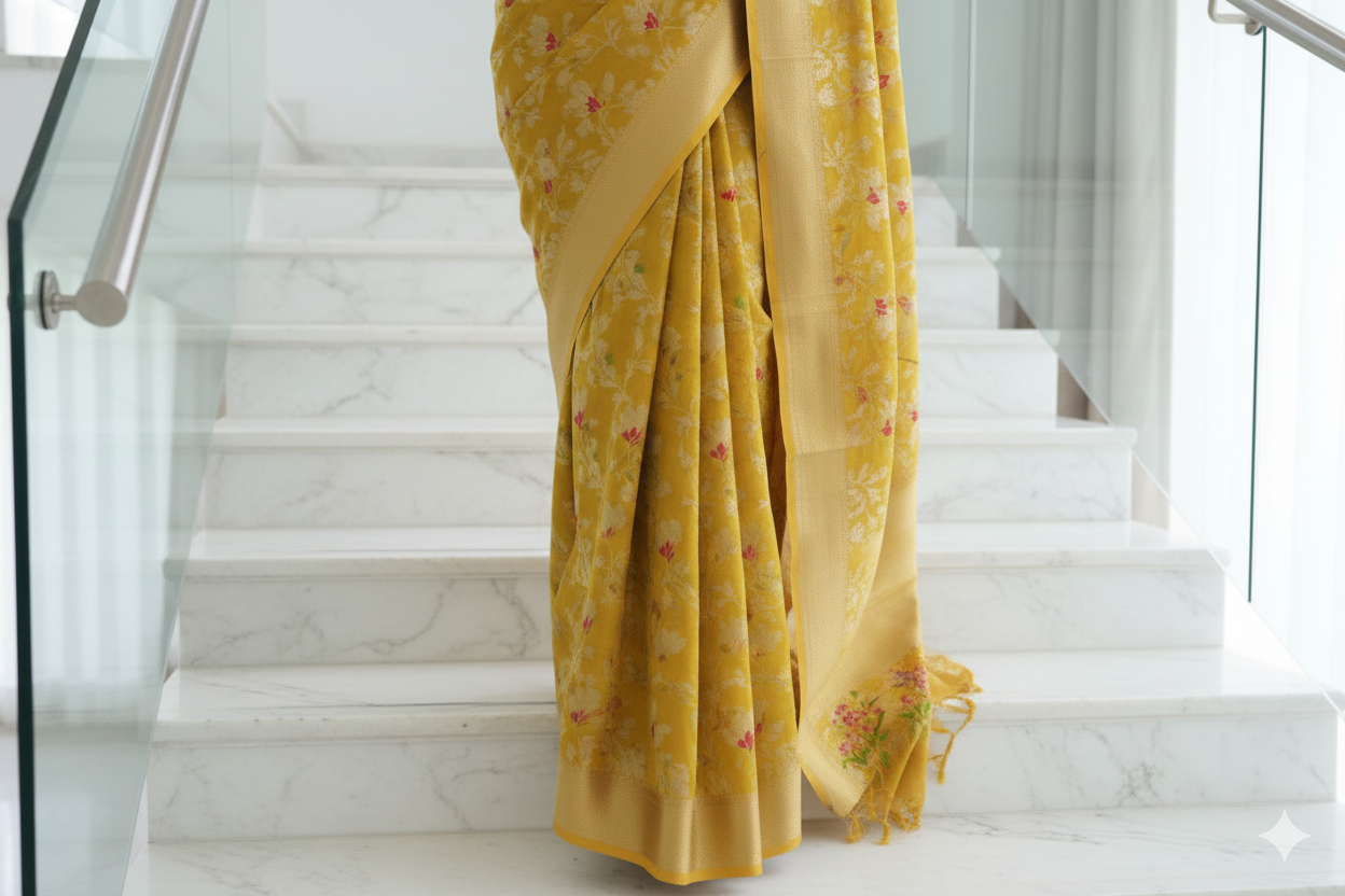 Pure Katan Silk Banarasi Saree - Jaal with Meenakari - Made to order