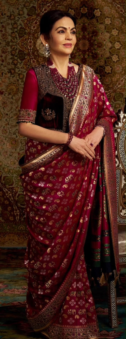 Nita Ambani Inspired Pure Katan Handwoven Banarasi Saree with Silk Mark - Shikargah
