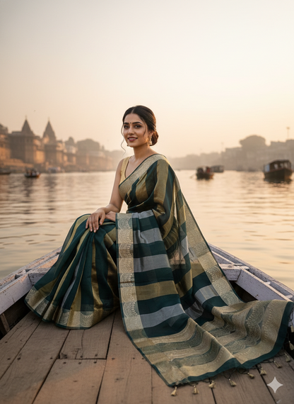 Nazakat – Kora by Tissue Banarasi Silk Saree with Gold & Silver Zari