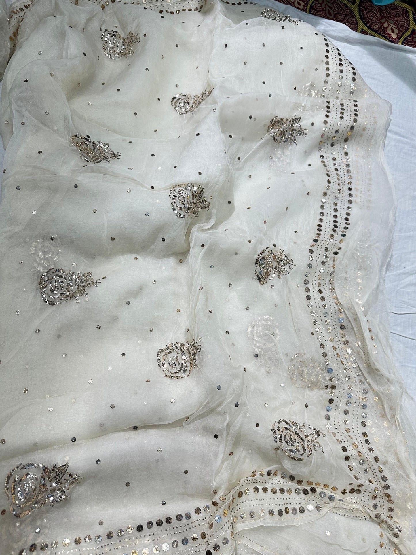 Authentic  Hand Lucknowi Chikankari organza saree with Mukesh