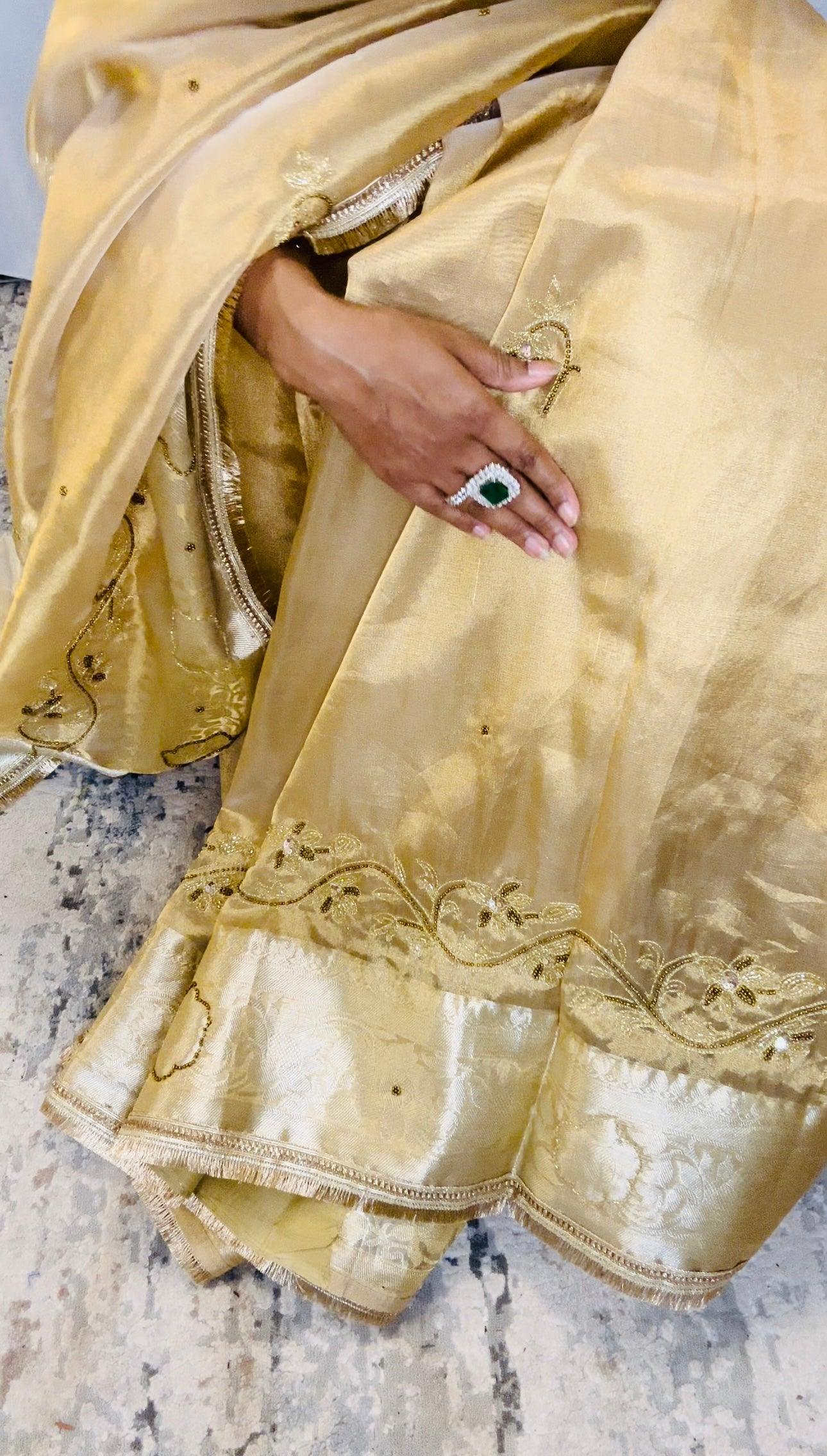 Banarasi Tissue Silk Saree with Hand Zardozi and CutDana Work