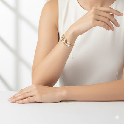Aura Drop Moissanite Bracelet – Adjustable Bolo | Gold Polish | Anti-Tarnish Shine