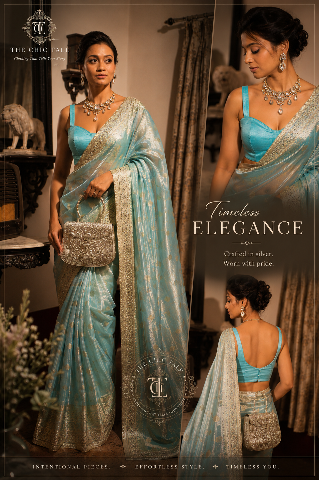 Blue Banarasi Tissue Silk Saree with Gotta Patti with stitched blouse