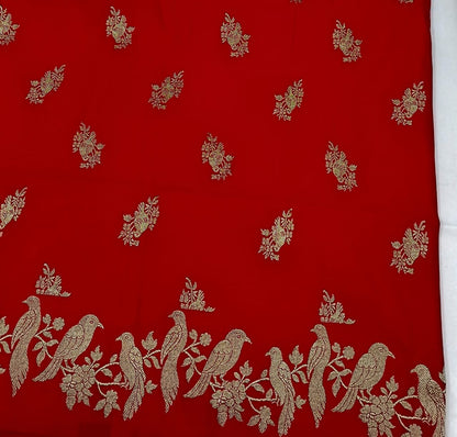 Handwoven Satin Silk Banarasi Saree with  Bird Family Motifs | Heritage Artisan Weave