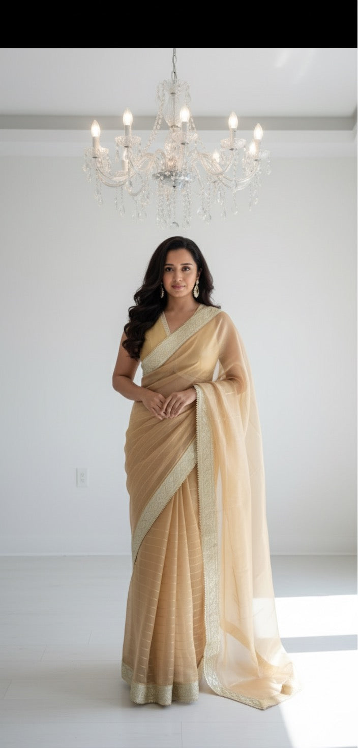 The Golden Hour Saree - Banarasi  Pure Tissue Silk  Handwoven  Saree with blouse fabric - Ivory