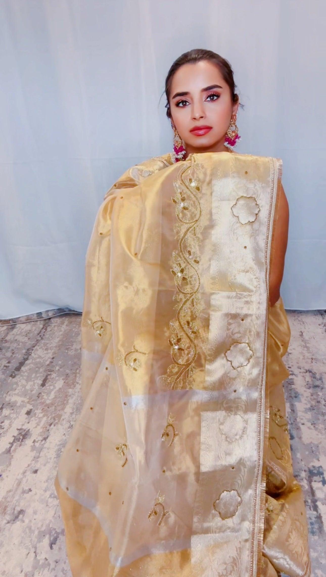 Banarasi Tissue Silk Saree with Hand Zardozi and CutDana Work