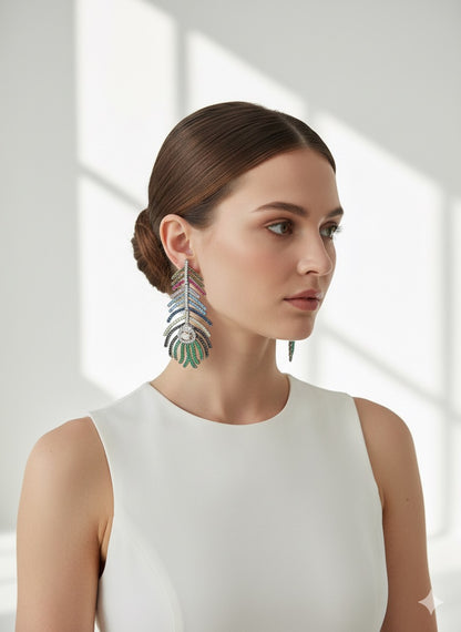 Mayura Grace – Peacock Inspired Crystal Earrings