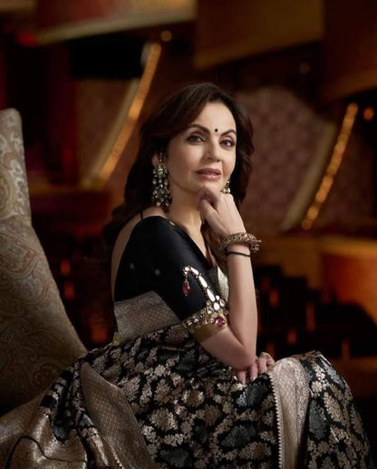 Nita Ambani Inspired Pure Katan Handwoven Banarasi Saree with Silk Mark - Sona Rupa - Jaal