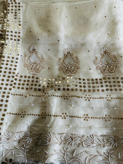 Noor - Hand Lucknowi Chikankari saree with Mukesh and Pearl work