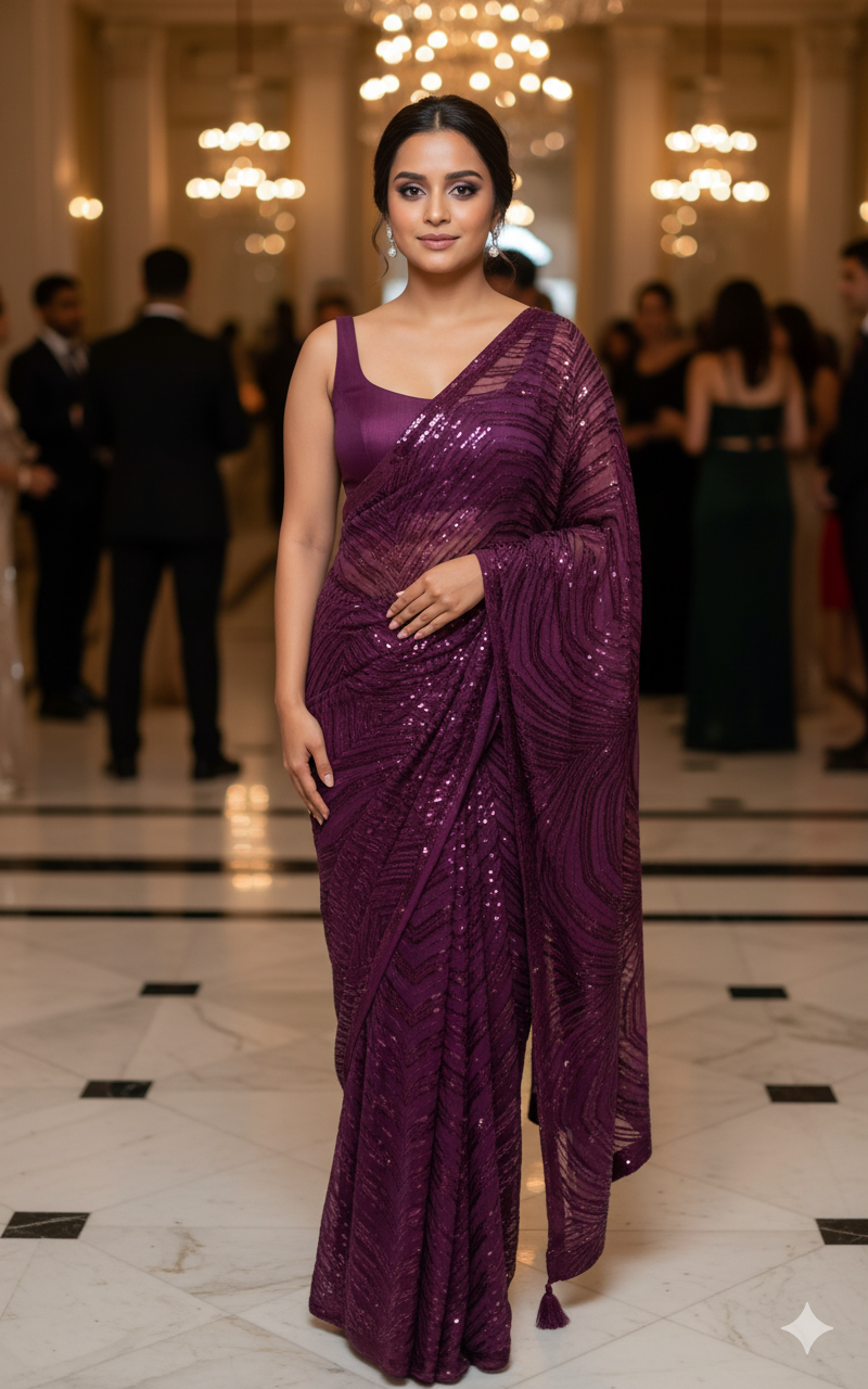 Georgette  saree with beautiful sequin all over