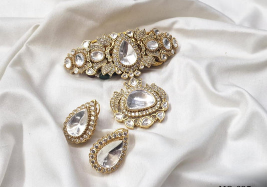 Doublet & Moissanite Heritage Necklace Set – Handcrafted Kundan Polki Necklace with Earrings | The Chic Tale Jewelry